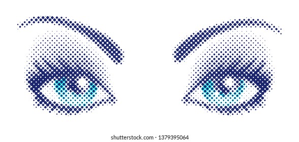 Ilustración vectorial de ojos azules. Ojos azules en estilo semitono.