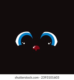 
Vector illustration of blue eyes with muzzle of pet on black background. Symbol of pet.
