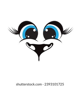 Vector illustration of blue eyes with muzzle of pet on white background. Symbol of pet and animal.