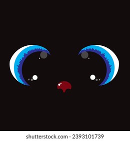 Vector illustration of blue eyes with muzzle of pet on black background. Symbol of pet.