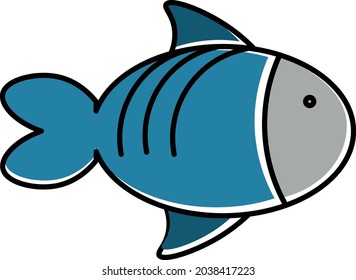 A vector illustration of a blue fish with outline