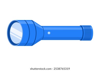 Vector illustration of a blue flashlight isolated on a white background, viewed from the side