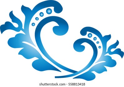 Vector illustration of  blue floral leaf ornament piece