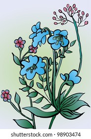 A vector illustration of blue flowers.