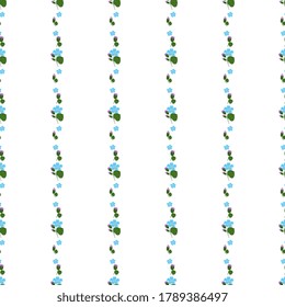 Ilustración vectorial con flores azules dispuestas verticalmente en rayas sobre un fondo artístico blanco. Diseño de la cubierta, envoltura y fondo de envoltura.