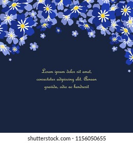 Vector illustration blue flowers. Branch of blue forget-me-not flowers