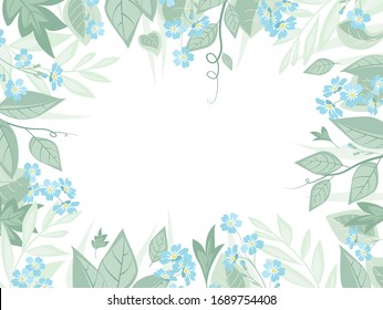 Vektorillustration illustriert blaue Blumen. Zweig der blauen vergiss-me-nicht Blumen und Blätter. Naturhintergrund
