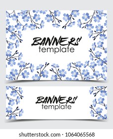 Vector illustration blue flowers on background. Branch of blue forget-me-not flowers. Banner template