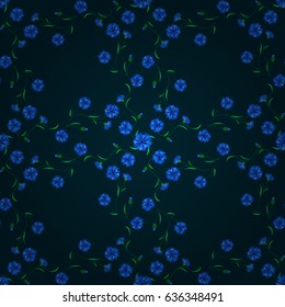 Vector illustration of blue flowers. Seamless pattern with flowers on motley background.