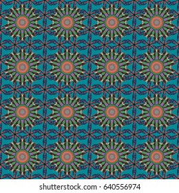 Vector illustration of blue flowers. Seamless pattern with flowers on motley background.