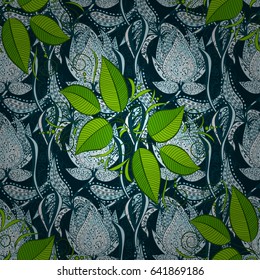Vector illustration of blue flowers. Seamless pattern with flowers on motley background.