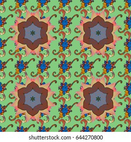 Vector illustration of blue flowers. Seamless pattern with flowers on motley background.