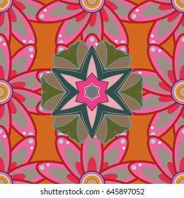 Vector illustration of blue flowers. Seamless pattern with flowers on motley background.