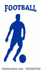 Vector illustration of blue football player with ball. Blue footballer. 