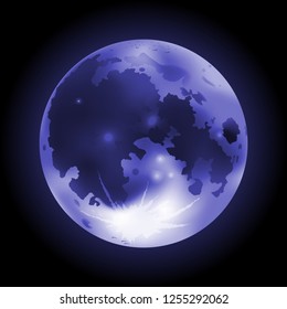 Vector illustration of blue full Moon on a dark background