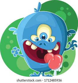 vector illustration of blue funny monster
