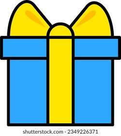 ilustración vectorial de una caja de regalo azul atada con una cinta amarilla