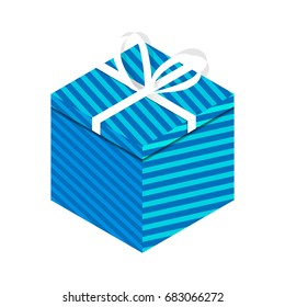 Vector illustration of a blue gift with a white bow on a transparent background