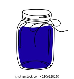 Vector illustration of a blue glass jar in doodle style isolated on a white background.