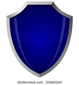 Vector illustration of blue glass shield in a steel frame