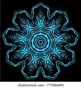 Vector illustration blue glitter snowflake icon on black background for design greeting card, christmas poster or flyer.