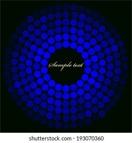 Vector illustration of Blue  globe on black background with gold text