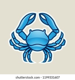 Vector Illustration of Blue Glossy Crab or Cancer Icon isolated on a White Background