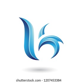 Vector Illustration of Blue Glossy Leaf Shaped Letter B or K isolated on a White Background