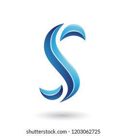 Vector Illustration of Blue Glossy Snake Shaped Letter S isolated on a White Background