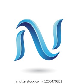Vector Illustration of Blue Glossy Snake Shaped Letter N isolated on a White Background
