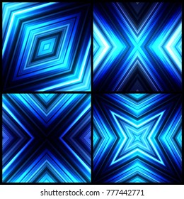 Vector illustration blue glowing background set for greeting card, postcard, business card or poster