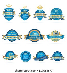 Vector illustration of blue & gold labels.