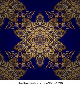 Vector illustration. Blue and gold seamless pattern. Art deco style. Shiny backdrop. Texture of gold foil. Polka dots, confetti. Abstract geometric modern background.