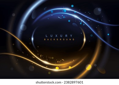 vector illustration blue and golden color glowing curve light lines dark background.geometric abstract digital modern wallpaper,cover and banner.