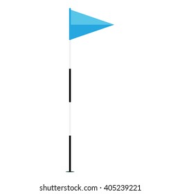 Vector illustration blue golf flag isolated on white background. Game golf equipment. Golf flag icon flat design