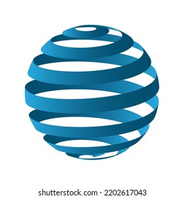 Vector illustration of blue gradient 3d globe spiral on a white background. Isometric spiral sphere. 