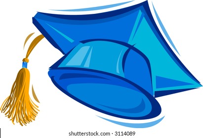 Vector Illustration of a Blue Graduation Cap