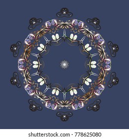 Vector illustration with blue, gray and beige isolated snowflakes. Symbol of winter. Isolated watercolor snowflakes on blue, gray and beige colors. Beautiful decoration.