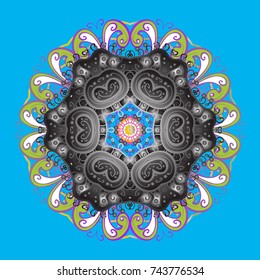 Vector illustration. A blue, gray and green colors with snowflakes. Vector christmas abstract colorful background with cute snowflake.