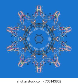 Vector illustration with blue, gray and neutral isolated snowflake. Beautiful decoration. Symbol of winter. Isolated watercolor snowflakes on blue, gray and neutral colors.