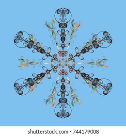 Vector illustration. Blue, gray and neutral colors with snowflakes. Isolated cute snowflakes on colorful background.