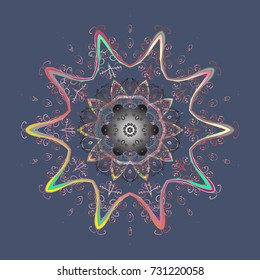 Vector illustration with blue, gray and pink isolated snowflake. Isolated watercolor snowflakes on blue, gray and pink colors. Beautiful decoration. Symbol of winter.