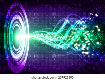 Vector illustration of blue green abstract background with blurred magic neon light curved lines. wave. Technology background for computer graphic website internet. 