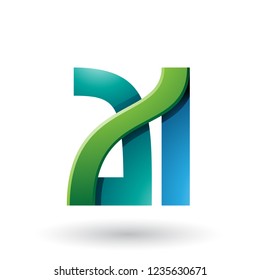 Vector Illustration of Blue and Green Bold Dual Letters A and I isolated on a White Background