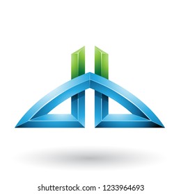 Vector Illustration of Blue and Green Bridged Letters of D and B isolated on a White Background