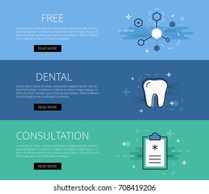 Vector illustration of blue and green colored free dental consultation web banners.