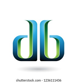 Vektorgrafik von blauen und grünen doppelseitigen D- und B-Buchstaben einzeln auf weißem Hintergrund