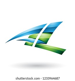 Vector Illustration of Blue and Green Dynamic Glossy Flying Letter A and L isolated on a White Background