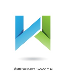 Vector Illustration of Blue and Green Folded Paper Letter W isolated on a White Background
