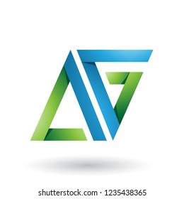 Ilustración vectorial de las letras A y G del triángulo doblado azul y verde aisladas en un fondo blanco